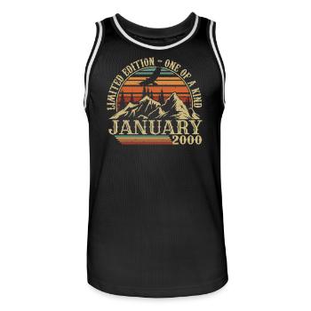 January 2000 - January 2000 Birthday Gift - Men's Basketball Jersey - black/white - Front - AI Model Male 185 dark (185cm)