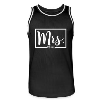 Mrs. Est. 2023 Engagement Bridal Shower Wedding - Men's Basketball Jersey - black/white - Front - AI Model Male 185 dark (185cm)