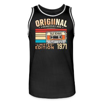 Original 1971, Legendary since 1971 Vintage 1971 - Men's Basketball Jersey - black/white - Front - AI Model Male 185 dark (185cm)