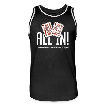All In! – Der letzte Einsatz vor dem Ehe-Jackpot - Männer Basketball-Trikot - Schwarz/Weiß - Vorne - AI Model Male 185 dark (185cm)