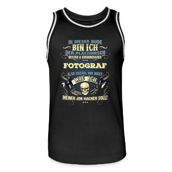 Edles Berufe-Shirt für den Fotograf - Männer Basketball-Trikot - Schwarz/Weiß - Vorne - AI Model Male 185 dark (185cm)