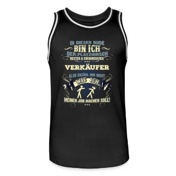 Edles Berufe-Shirt für den Verkäufer - Männer Basketball-Trikot - Schwarz/Weiß - Vorne - AI Model Male 185 dark (185cm)