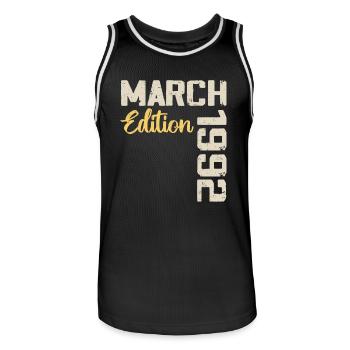Mars 1992 Cadeau Anniversaire Mars 1992 - Maillot de basket Homme - noir/blanc - Devant - AI Model Male 185 dark (185cm)