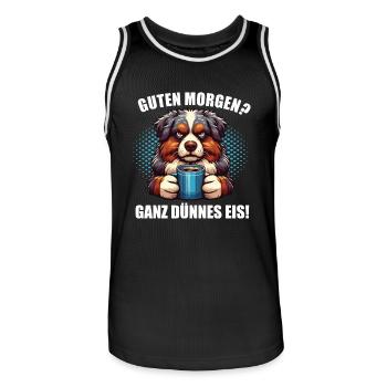 Guten Morgen ganz dünnes Eis Australian Shepherd - Männer Basketball-Trikot - Schwarz/Weiß - Vorne - AI Model Male 185 dark (185cm)