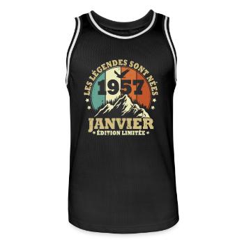 Les légendes sont nées en Janvier 1957 Vintage - Maillot de basket Homme - noir/blanc - Devant - AI Model Male 185 dark (185cm)