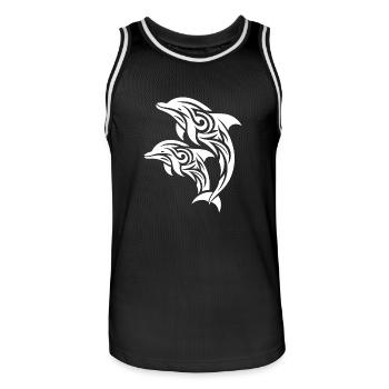 Grand dauphin Tribal Tattoo Dauphins sauteurs - Maillot de basket Homme - noir/blanc - Devant - AI Model Male 185 dark (185cm)