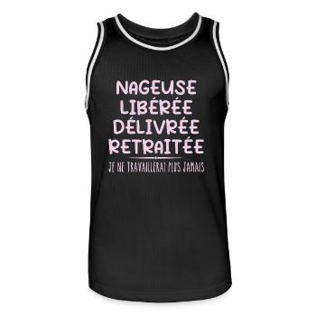 Nageuse célèbre sa retraite avec humour cadeau - Maillot de basket Homme - noir/blanc - Devant - AI Model Male 185 dark (185cm)