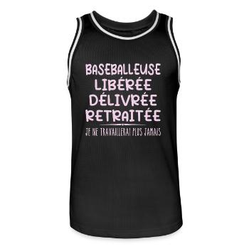 Baseballeuse célèbre sa retraite avec humour cadea - Maillot de basket Homme - noir/blanc - Devant - AI Model Male 185 dark (185cm)