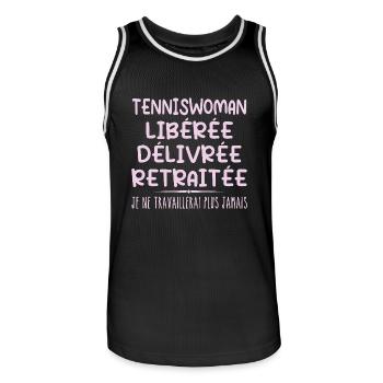 Tennisfrau feiert ihren Ruhestand mit Humor Geschenk - Männer Basketball-Trikot - Schwarz/Weiß - Vorne - AI Model Male 185 dark (185cm)