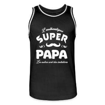 Cadeau papa authentique super papa fete papa - Maillot de basket Homme - noir/blanc - Devant - AI Model Male 185 dark (185cm)