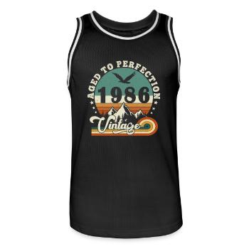 Aged to perfection 1986 Retro -Edition 2025. - Men's Basketball Jersey - black/white - Front - AI Model Male 185 dark (185cm)