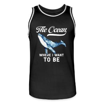 Chemise tendance : L’océan – Où voulez-vous être - Maillot de basket Homme - noir/blanc - Devant - AI Model Male 185 dark (185cm)