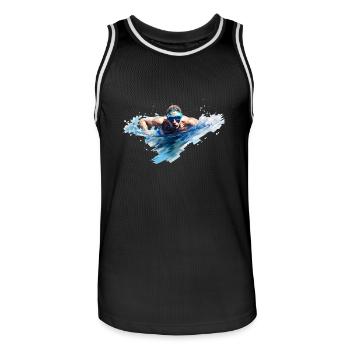 Schwimmen ist eine beliebte Sportart - Männer Basketball-Trikot - Schwarz/Weiß - Vorne - AI Model Male 185 dark (185cm)