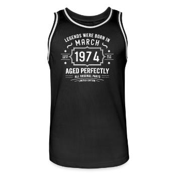 Légendaire depuis le 52 mars 1974 Anniversaire mars 1974 - Maillot de basket Homme - noir/blanc - Devant - AI Model Male 185 dark (185cm)
