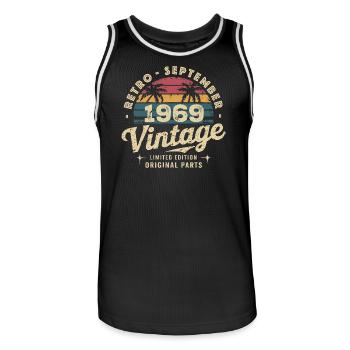 Vintage Septembre 1969 Édition Limitée Septembre - Maillot de basket Homme - noir/blanc - Devant - AI Model Male 185 dark (185cm)