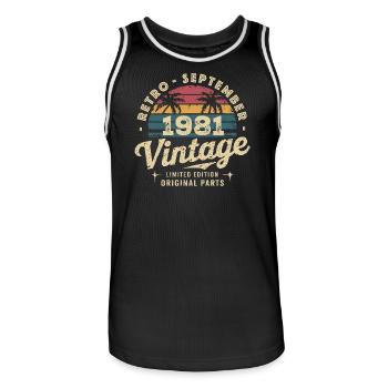 Vintage September 1981 Limited Edition September - Men's Basketball Jersey - black/white - Front - AI Model Male 185 dark (185cm)
