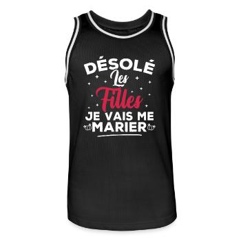 Désolé les filles je vais me marier - Maillot de basket Homme - noir/blanc - Devant - AI Model Male 185 dark (185cm)