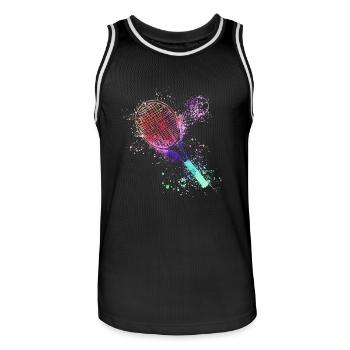 tennis,racket,ball,graffiti,blue,painting,colorful - Men's Basketball Jersey - black/white - Front - AI Model Male 185 dark (185cm)