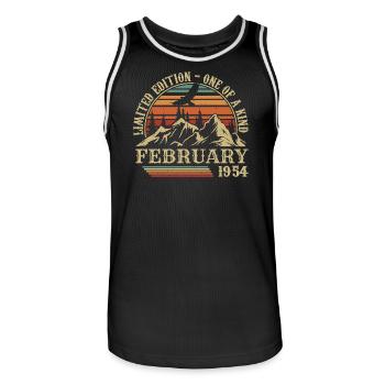 February 1954 Retro Born February 1954 Birthday - Men's Basketball Jersey - black/white - Front - AI Model Male 185 dark (185cm)