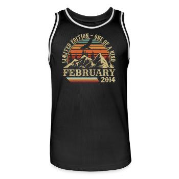 February 2014 Retro Born In February 2014 Birthday - Men's Basketball Jersey - black/white - Front - AI Model Male 185 dark (185cm)