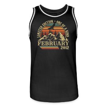 February 2012 Retro Born In February 2012 Birthday - Men's Basketball Jersey - black/white - Front - AI Model Male 185 dark (185cm)