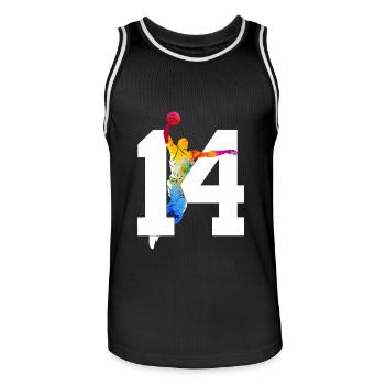 NUMBER 14 BASKETBALL 14TH BIRTHDAY - Men's Basketball Jersey - black/white - Front - AI Model Male 185 dark (185cm)