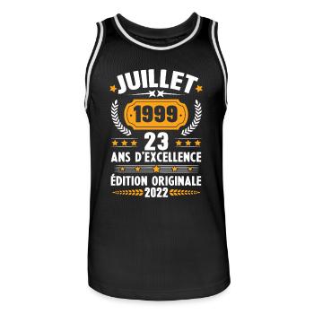 Cadeau d'anniversaire 23 Ans, Né en juillet 1999 - Maillot de basket Homme - noir/blanc - Devant - AI Model Male 185 dark (185cm)