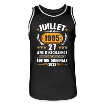Cadeau d'anniversaire 27 Ans, Né en juillet 1995 - Maillot de basket Homme - noir/blanc - Devant - AI Model Male 185 dark (185cm)