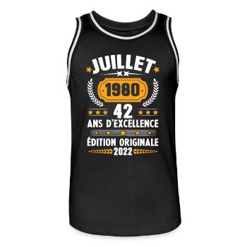 Cadeau d'anniversaire 42 Ans, Né en juillet 1980 - Maillot de basket Homme - noir/blanc - Devant - AI Model Male 185 dark (185cm)