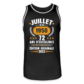 Cadeau d'anniversaire 72 Ans, Né en juillet 1950 - Maillot de basket Homme - noir/blanc - Devant - AI Model Male 185 dark (185cm)