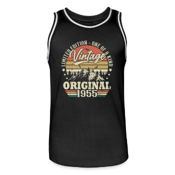 Vintage Birthday Gift Idea Original 1955 - Men's Basketball Jersey - black/white - Front - AI Model Male 185 dark (185cm)