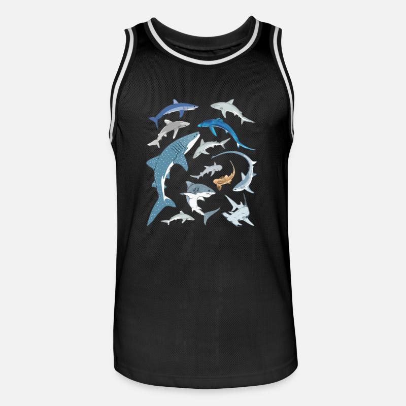 Requin bleu, requin-baleine, requin-marteau, requin requin, espèce de requin - Maillot de basket Homme - noir/blanc