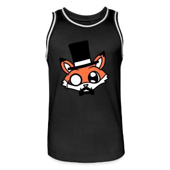 Fox Red Fox Sir Mr. Top Hat Monocle Glasses - Men's Basketball Jersey - black/white - Front - AI Model Male 185 dark (185cm)