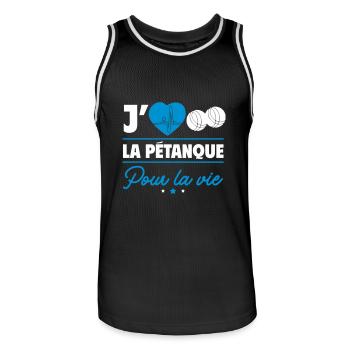 J'aime la pétanque pour la vie – Boules et camping - Maillot de basket Homme - noir/blanc - Devant - AI Model Male 185 dark (185cm)