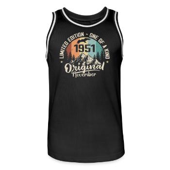 Original November 1951 Birthday November 1951 - Men's Basketball Jersey - black/white - Front - AI Model Male 185 dark (185cm)