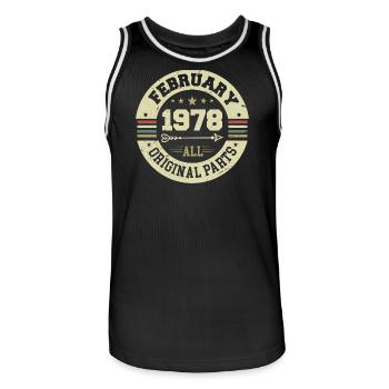 Februar 1978 Jahrgang Geburtstag Geschenk 1978 - Männer Basketball-Trikot - Schwarz/Weiß - Vorne - AI Model Male 185 dark (185cm)