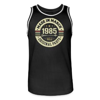 Legendär seit März 1985 - Männer Basketball-Trikot - Schwarz/Weiß - Vorne - AI Model Male 185 dark (185cm)