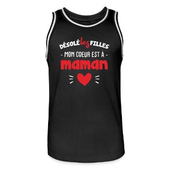 Désolée les filles mon coeur est à maman - Maillot de basket Homme - noir/blanc - Devant - AI Model Male 185 dark (185cm)