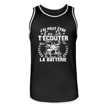Dans Ma Tête Je Joue De La Batterie Batteur Cadeau - Maillot de basket Homme - noir/blanc - Devant - AI Model Male 185 dark (185cm)