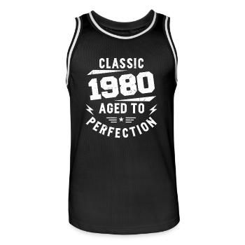 1980 Classic 1980 Vintage 1980's Birthday Gift - Men's Basketball Jersey - black/white - Front - AI Model Male 185 dark (185cm)
