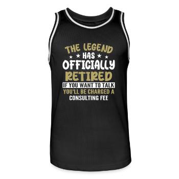 Die Legende hat sich offiziell zur Ruhe gesetzt - Männer Basketball-Trikot - Schwarz/Weiß - Vorne - AI Model Male 185 dark (185cm)