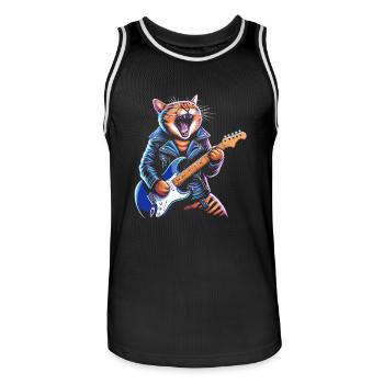 Rock Musik Katze Lustig Humor Geschenkidee - Männer Basketball-Trikot - Schwarz/Weiß - Vorne - AI Model Male 185 dark (185cm)
