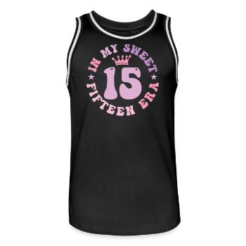 In My Sweet Fifteen Era 15th Birthday 15th - Men's Basketball Jersey - black/white - Front - AI Model Male 185 dark (185cm)