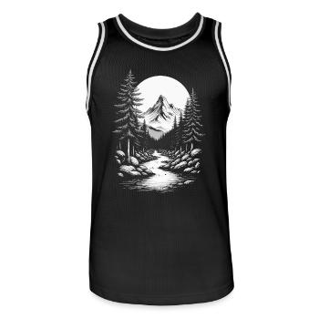 Landscape Nature Mountains Forest Trees Tree River Mountain - Men's Basketball Jersey - black/white - Front - AI Model Male 185 dark (185cm)