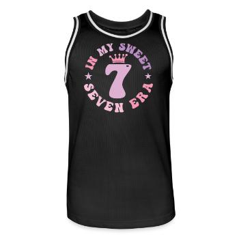 In My Sweet Seven Era 7th Birthday groovy 7th - Men's Basketball Jersey - black/white - Front - AI Model Male 185 dark (185cm)