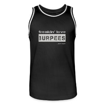 love burpees - bright T-shirt - Men's Basketball Jersey - black/white - Front - AI Model Male 185 dark (185cm)