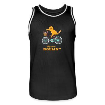 Chat drôle - Maillot de basket Homme - noir/blanc - Devant - AI Model Male 185 dark (185cm)