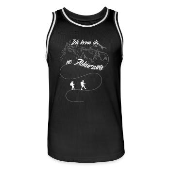 Lustiges Wandern - ne Abkürzung ? - Männer Basketball-Trikot - Schwarz/Weiß - Vorne - AI Model Male 185 dark (185cm)