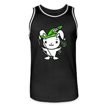 Lapin flèche arc plume chapeau archer médiéval - Maillot de basket Homme - noir/blanc - Devant - AI Model Male 185 dark (185cm)
