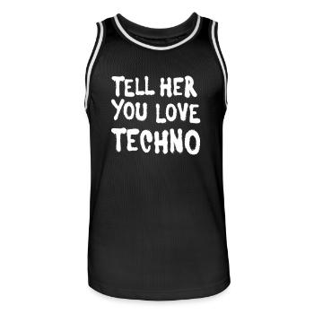 Tell her you love techno II - Men's Basketball Jersey - black/white - Front - AI Model Male 185 dark (185cm)